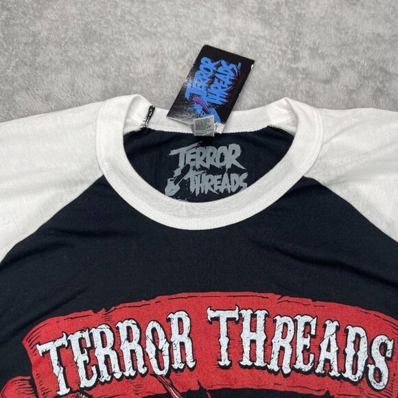 Terror Threads Shirt Mens Large Black White Raglan Halloween Horror Killer Clown - Picture 3 of 9